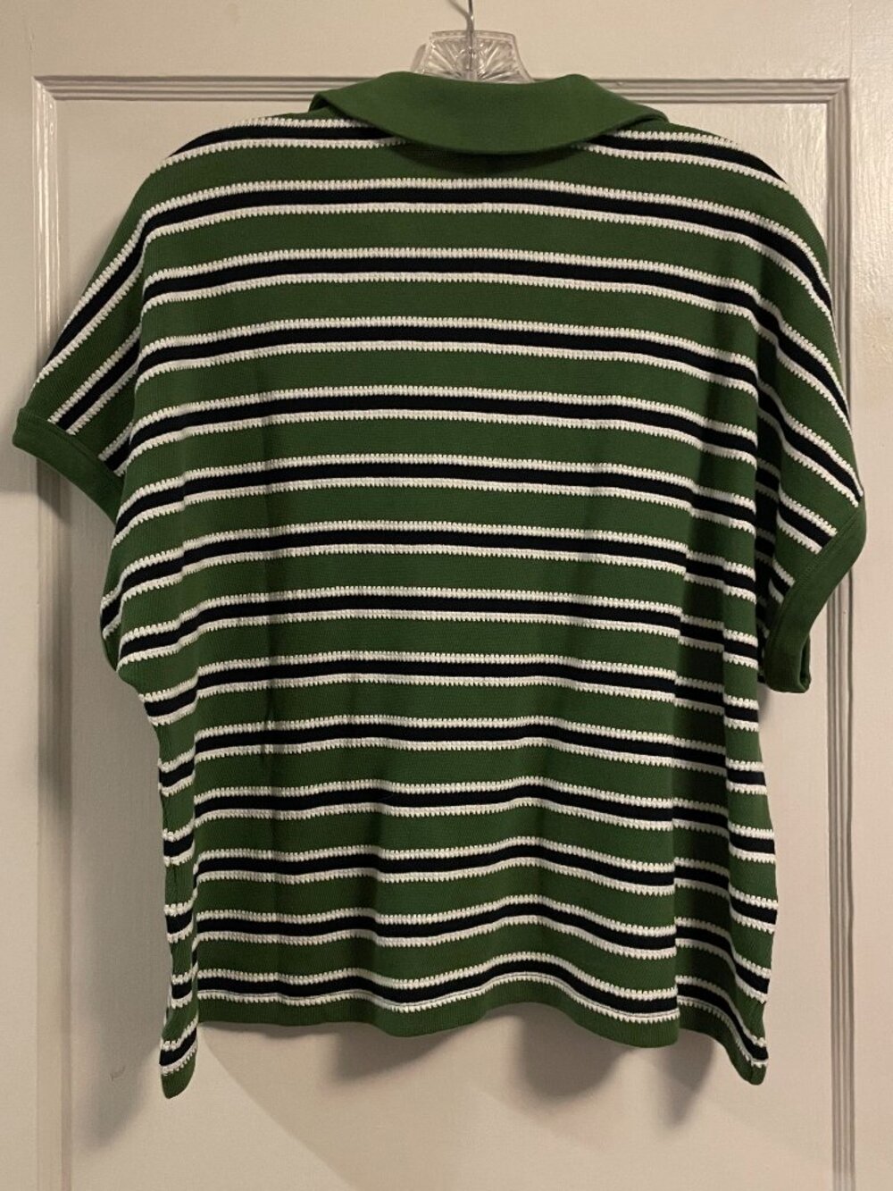 Relaxed V-Neck Polo Shirt in Stripe (garden green) - size large -NWT - Picture 5 of 5